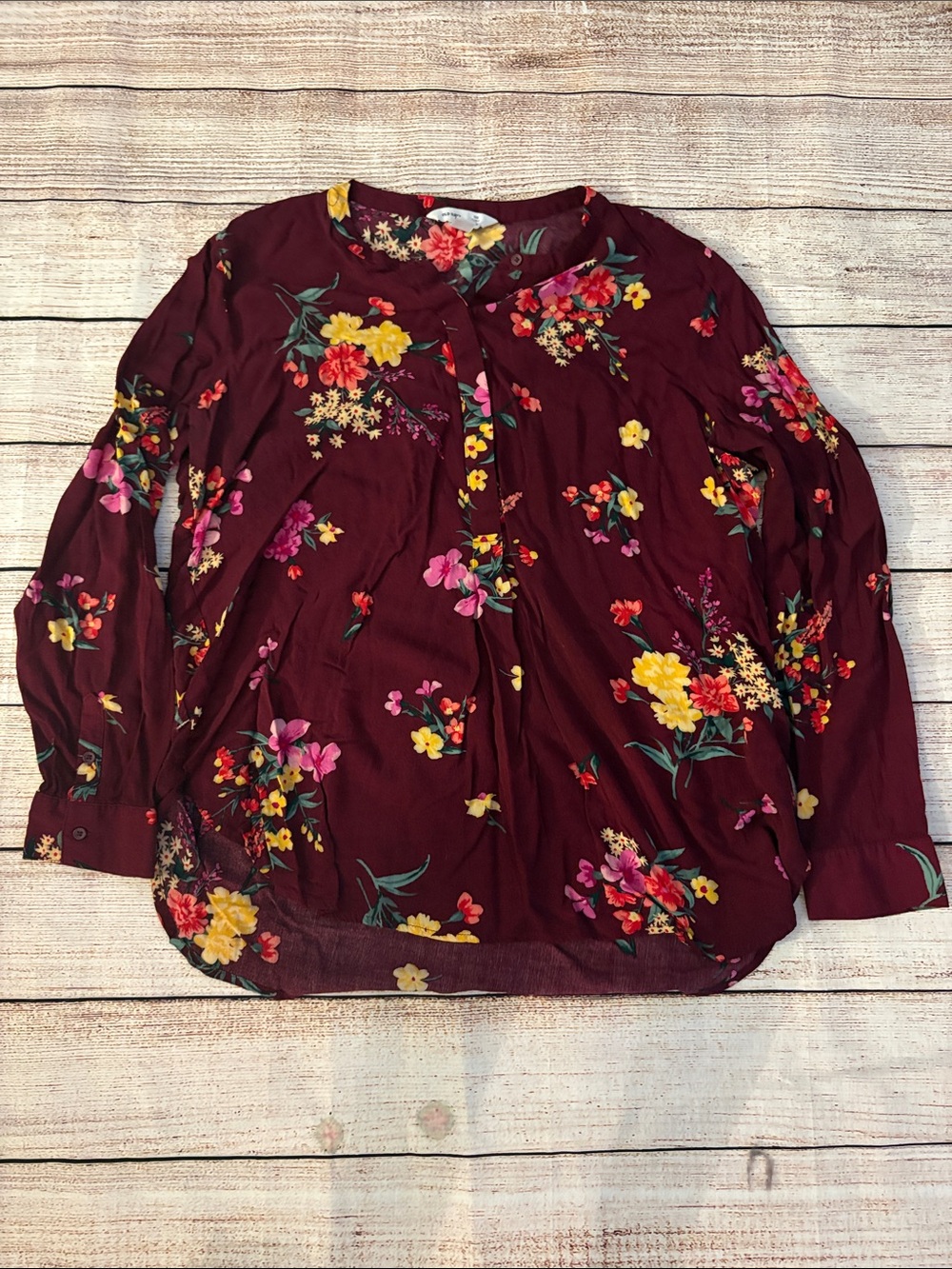Old Navy Burgundy Floral Button-Front Blouse